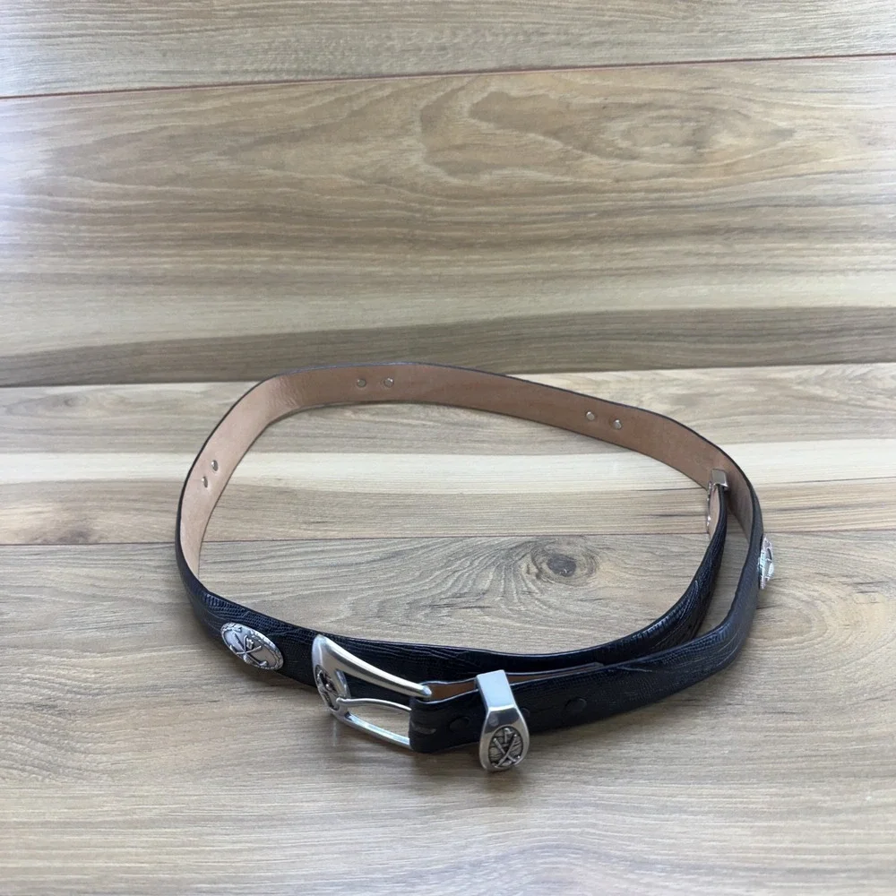 Genuine Italian Calfskin Mens Belt Size 40 Black Lizard Embossed Golf Business